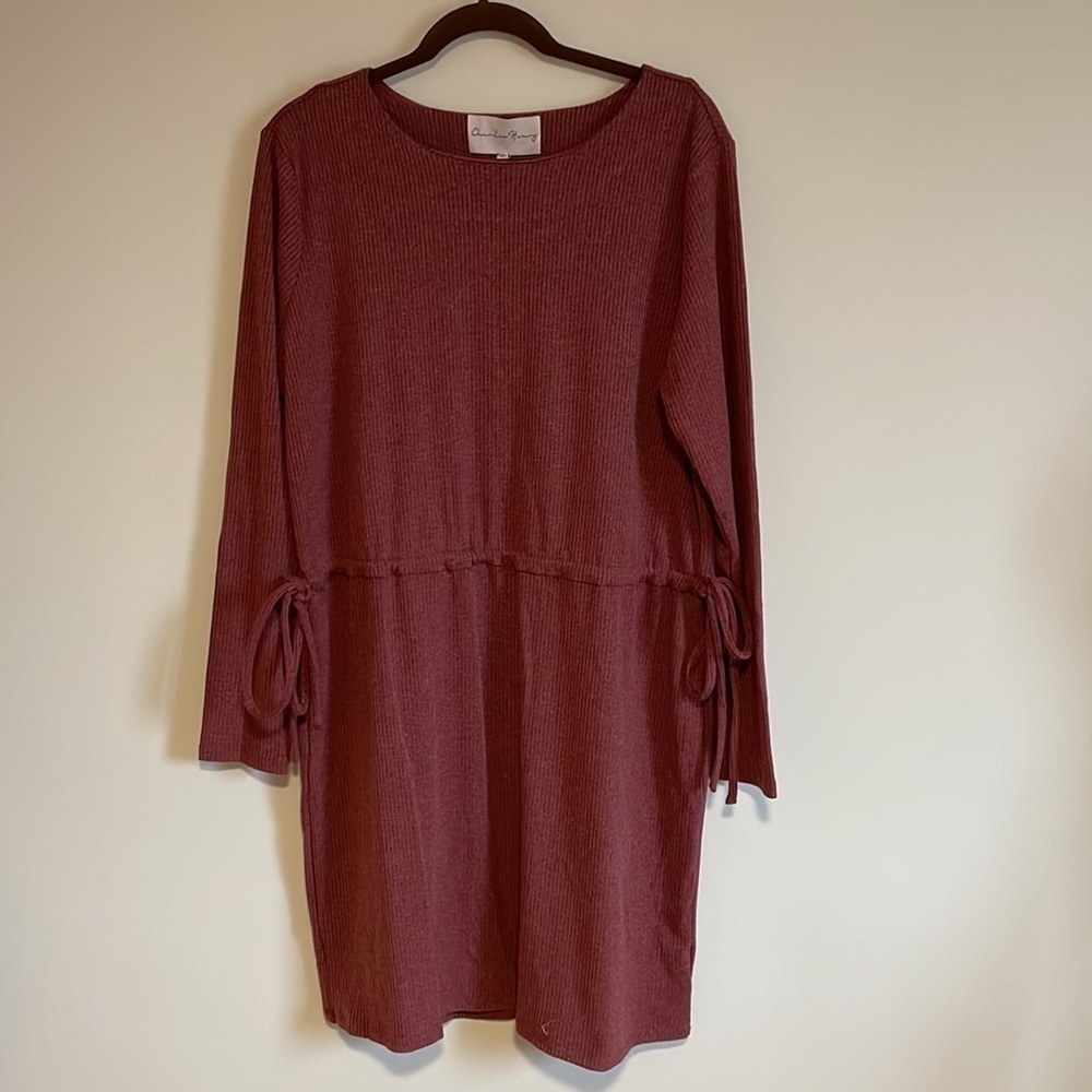 Charles Henry Jersey Knit Dress XL Burgundy NWT Stretch Midi Ribbed Loose Career